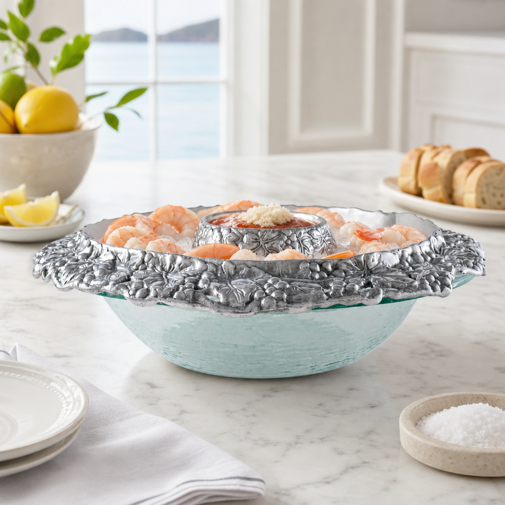 Chilling Appetizer and Seafood Serving Bowl - Grape Pattern