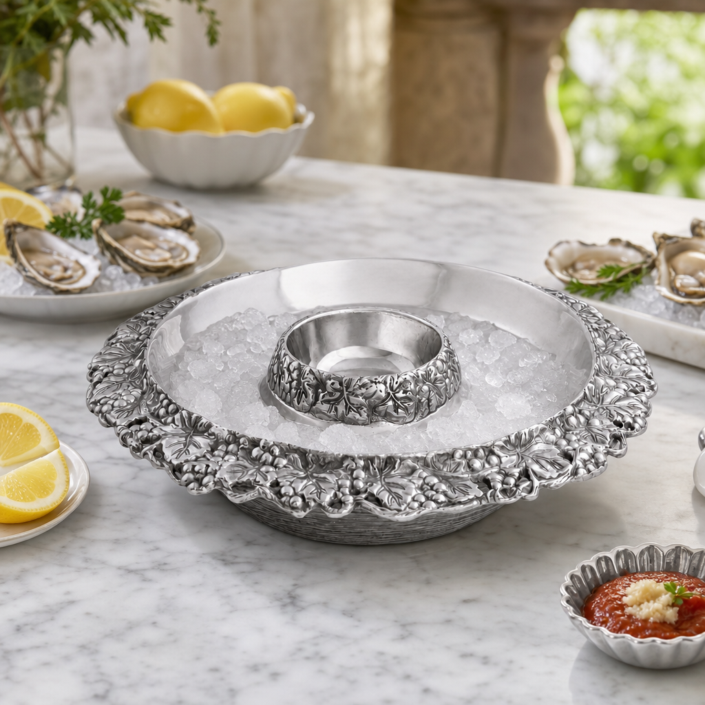 Chilling Appetizer and Seafood Serving Bowl - Grape Pattern