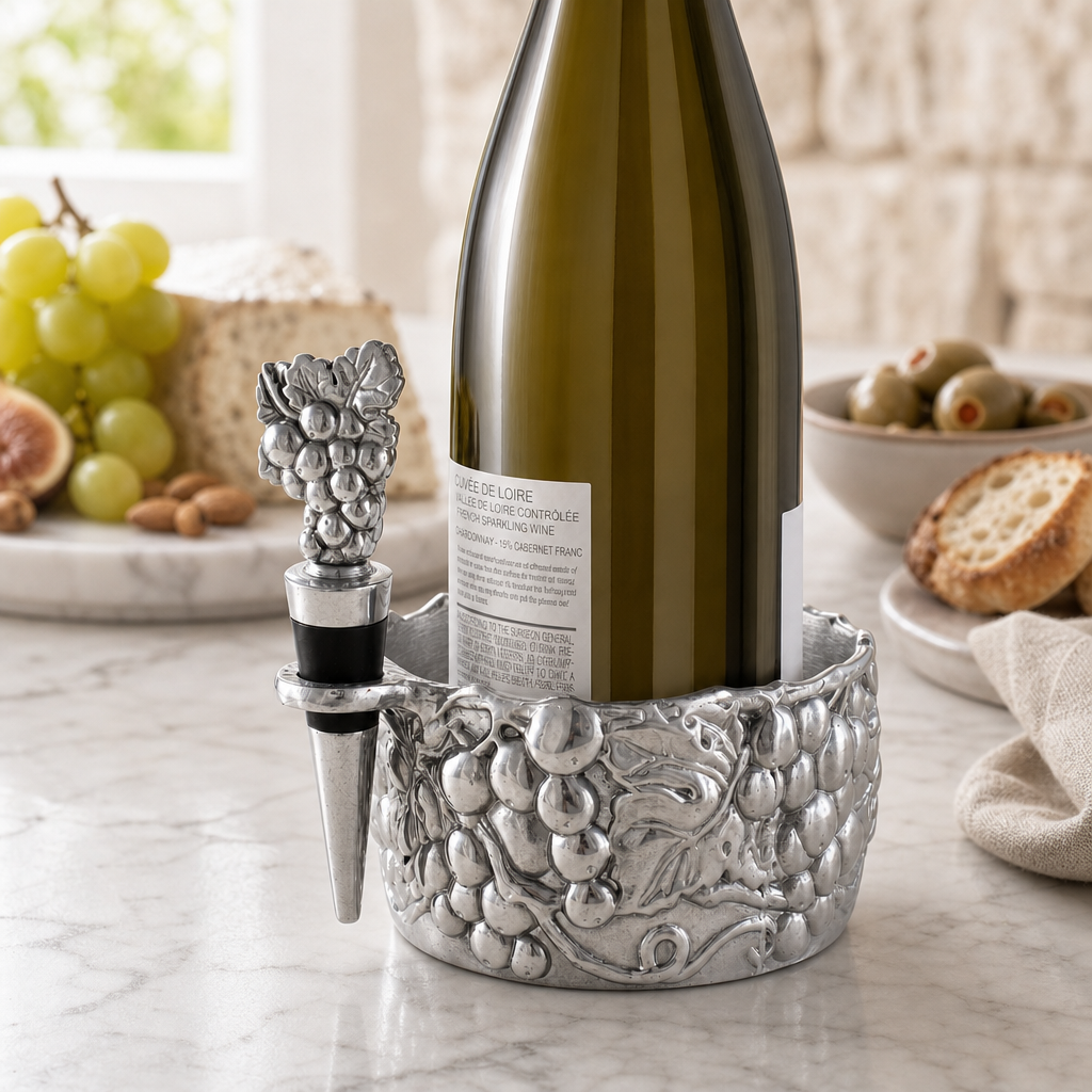Grape Wine Caddy and Stopper Set