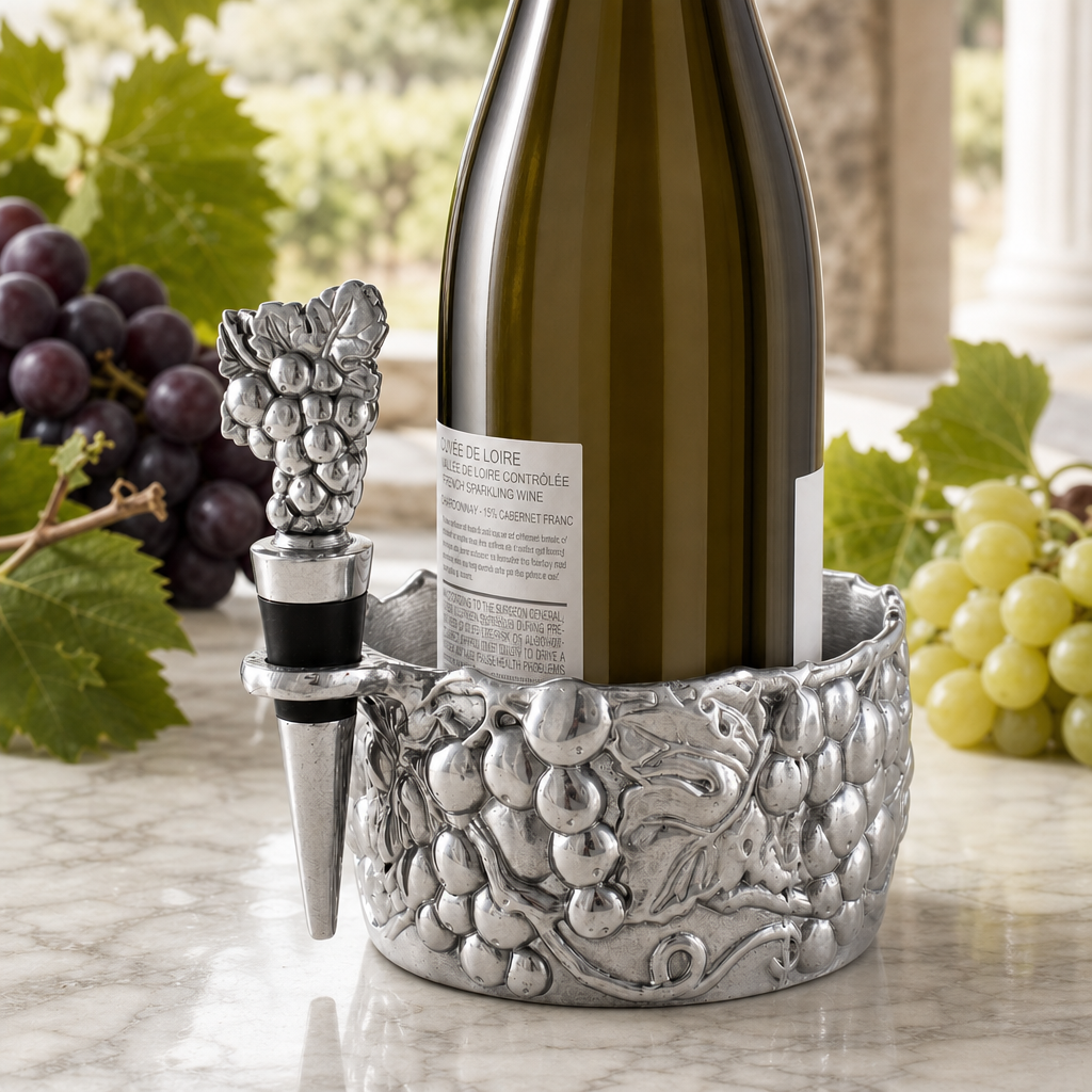 Grape Wine Caddy and Stopper Set