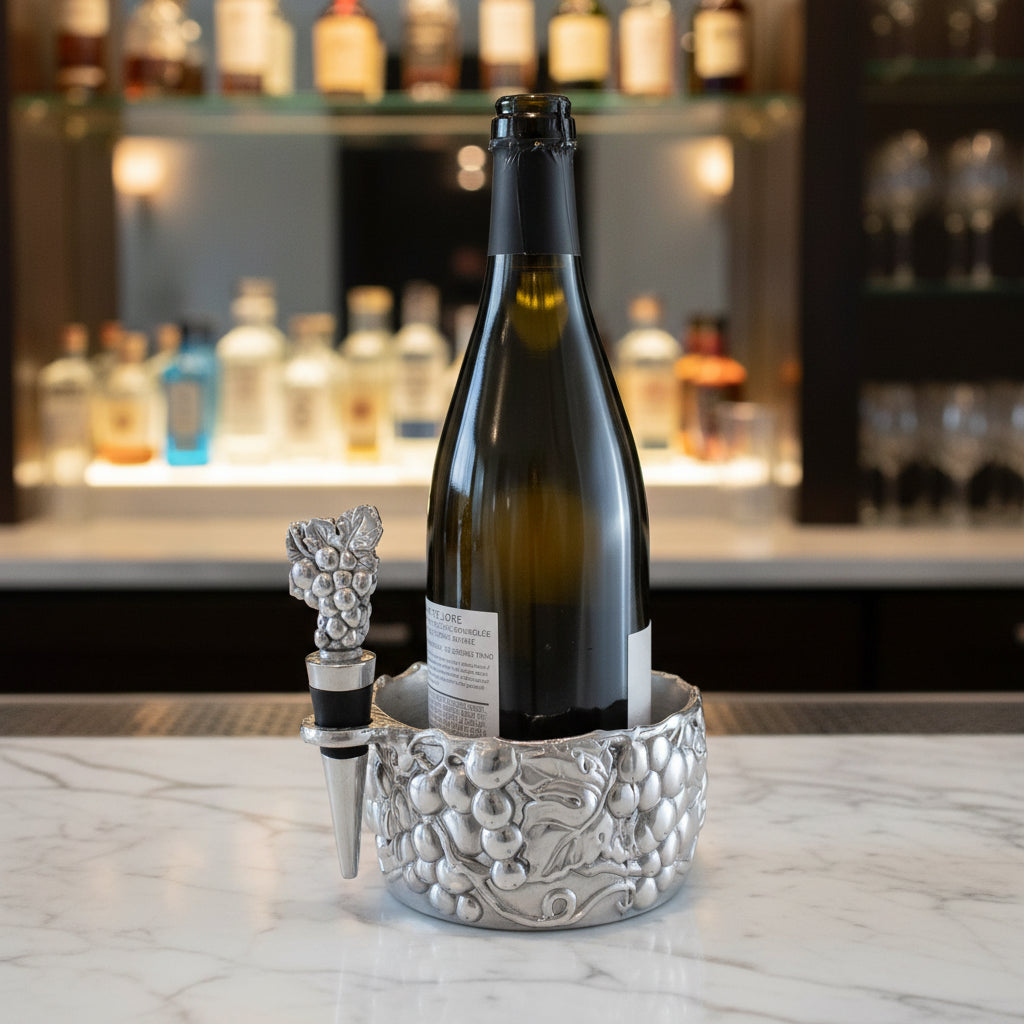 Grape Wine Caddy and Stopper Set