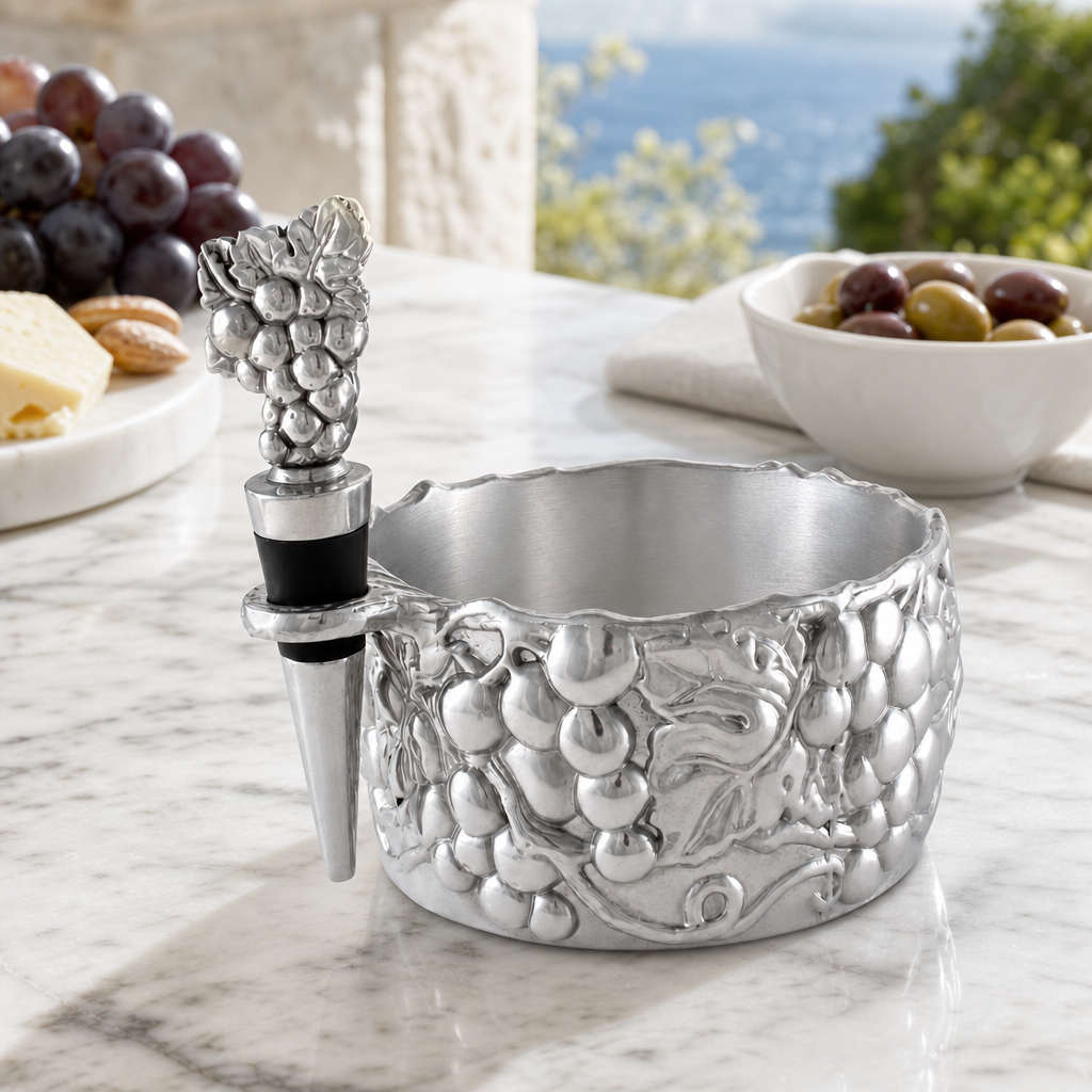 Grape Wine Caddy and Stopper Set
