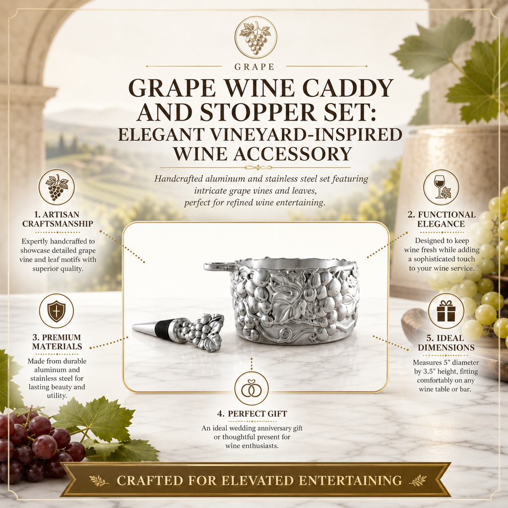 Grape Wine Caddy and Stopper Set