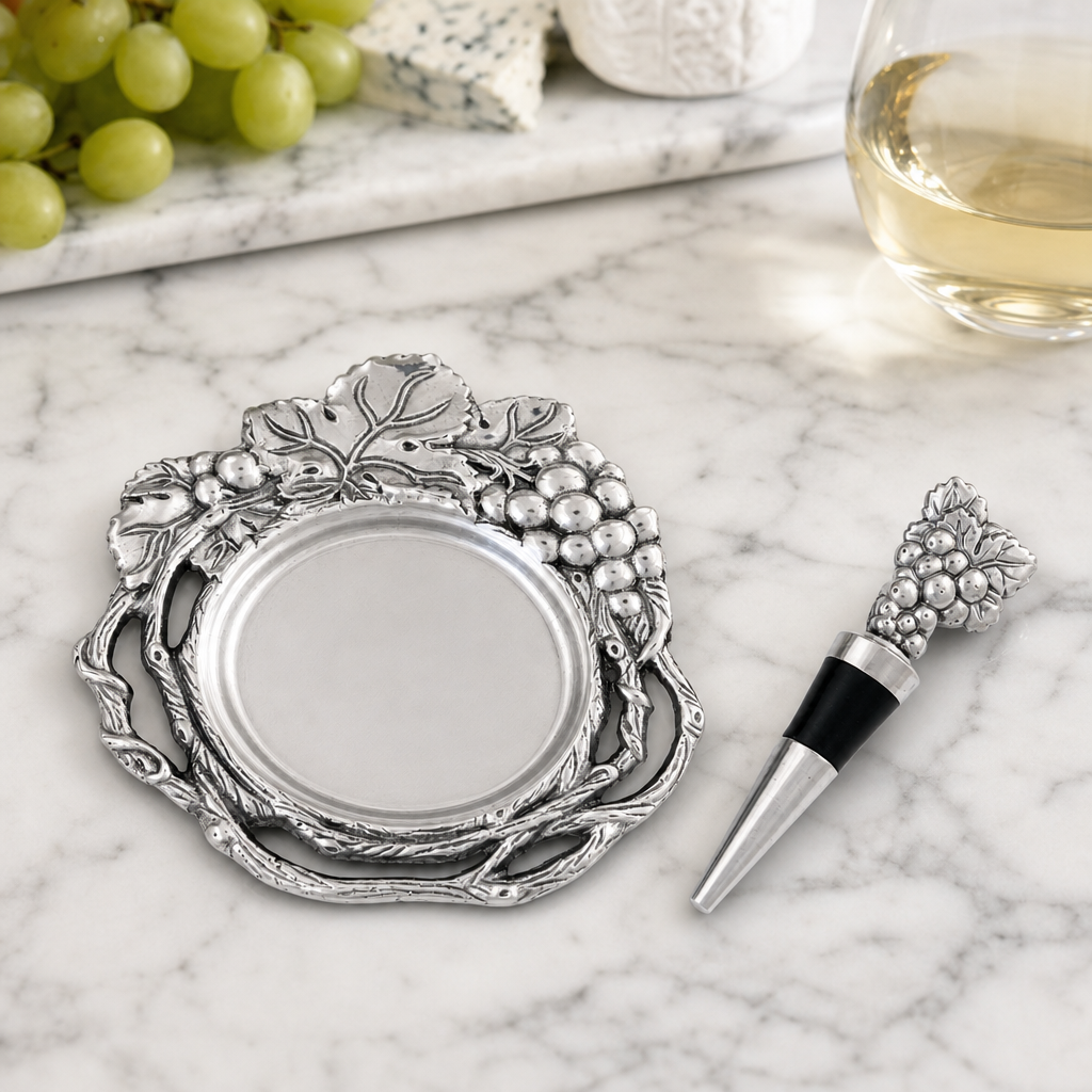 Grape Wine Coaster and Stopper Set