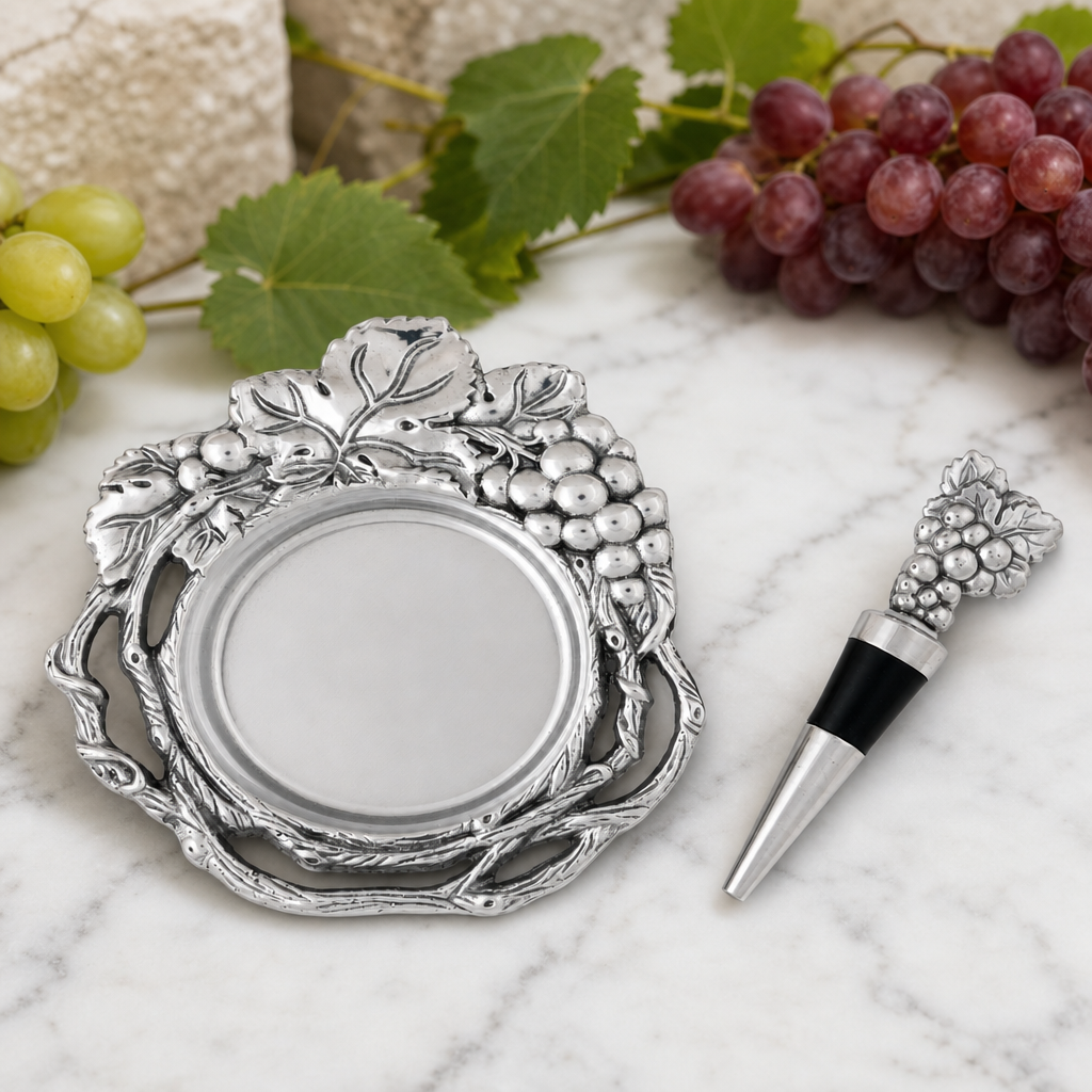 Grape Wine Coaster and Stopper Set