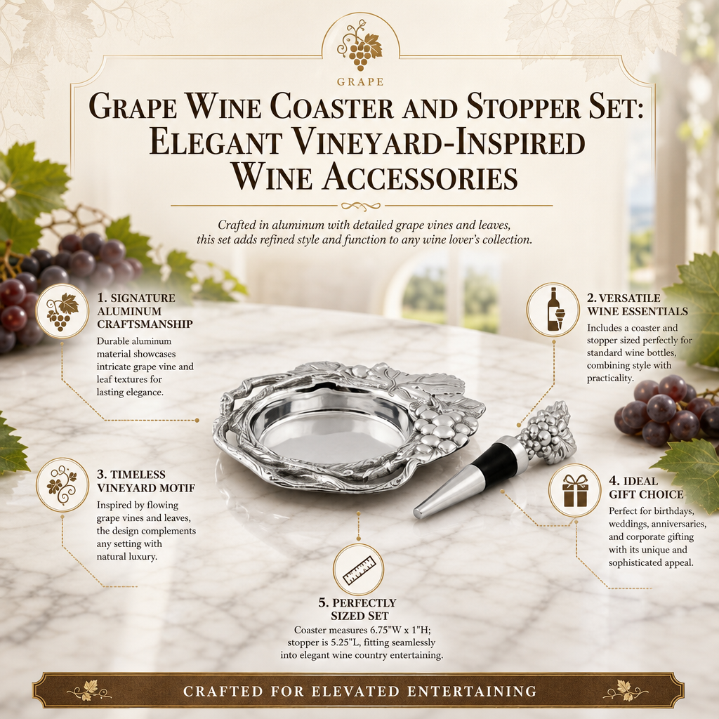 Grape Wine Coaster and Stopper Set