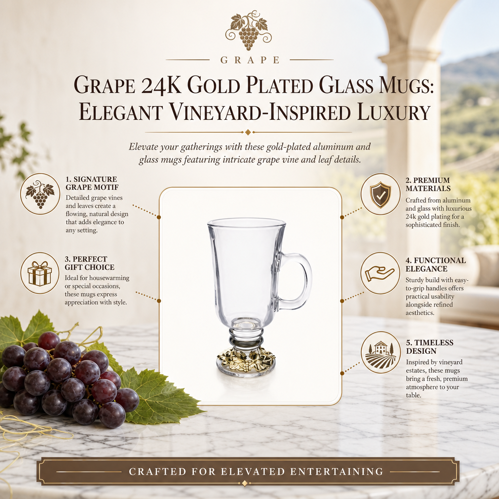 Grape 24k Gold Plated Glass Mugs