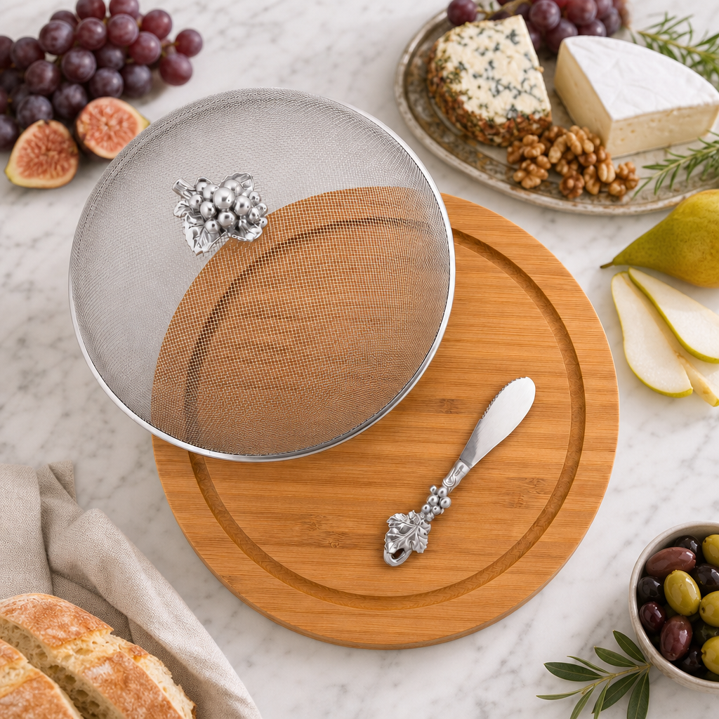 Grape 3 Piece Picnic Cheese Board / Spreader