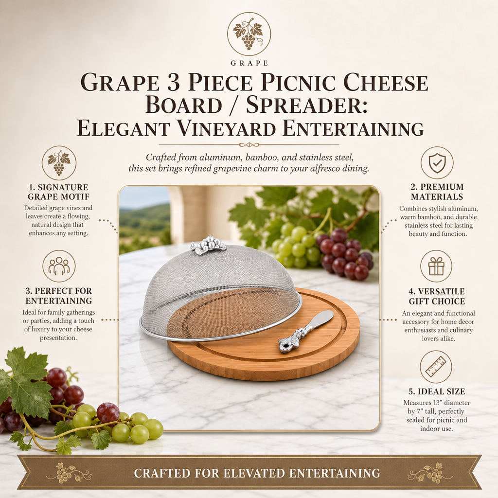 Grape 3 Piece Picnic Cheese Board / Spreader