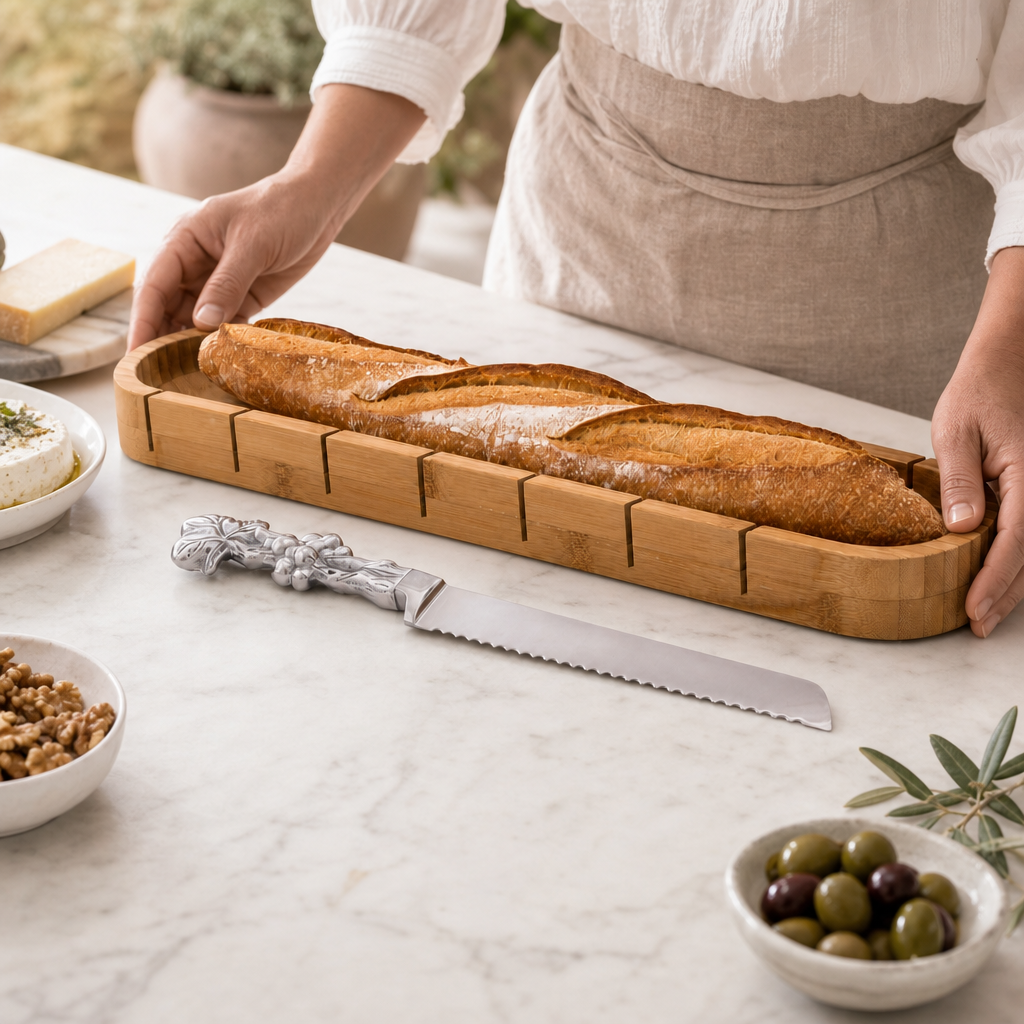 Baguette Board with Grape Bread Knife