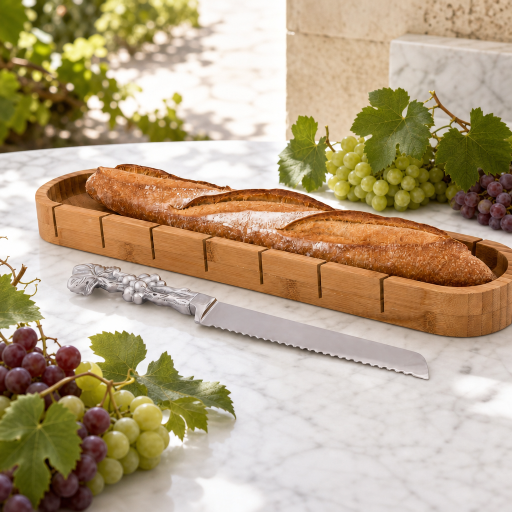 Baguette Board with Grape Bread Knife