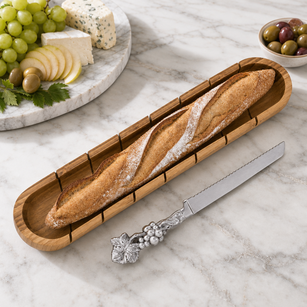 Baguette Board with Grape Bread Knife