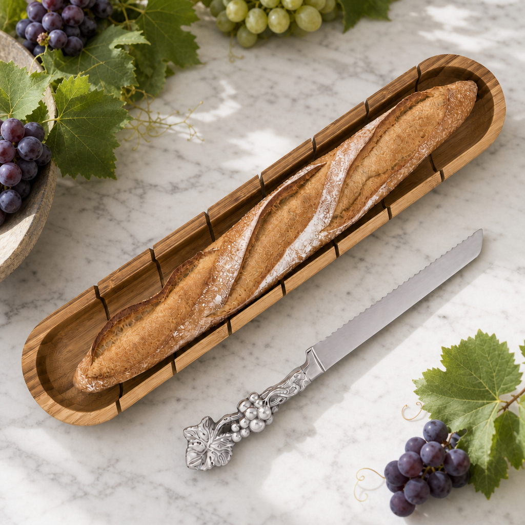 Baguette Board with Grape Bread Knife