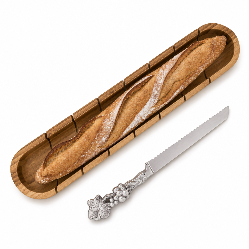 Baguette Board with Grape Bread Knife