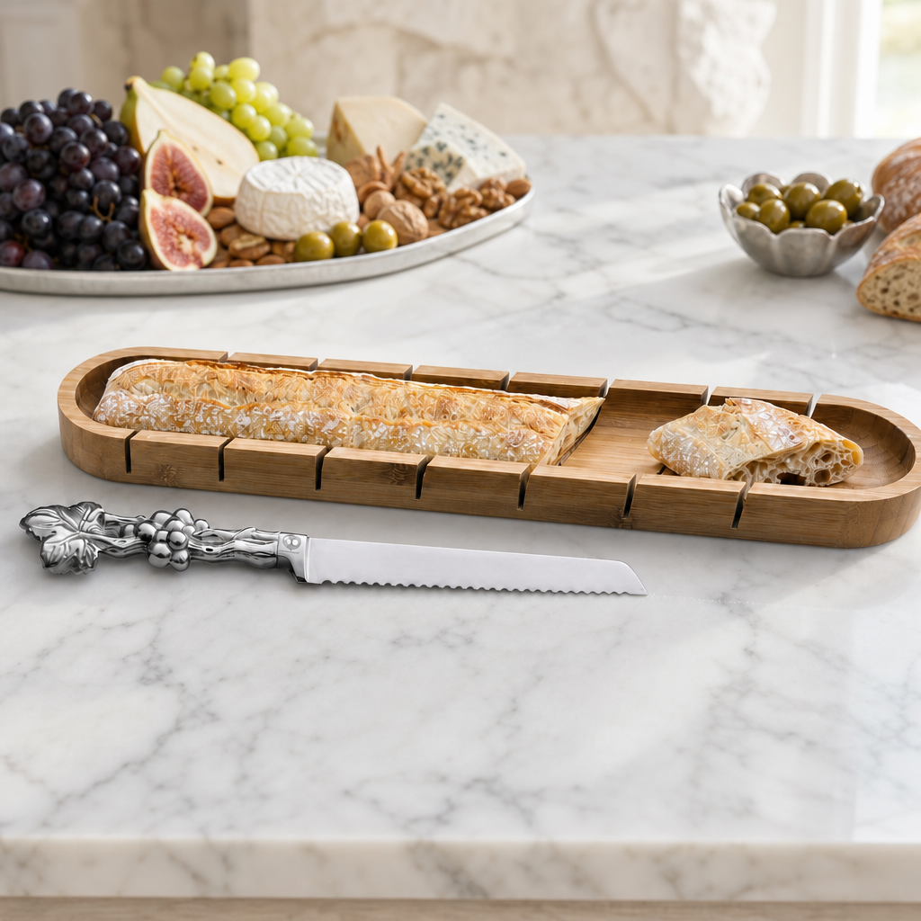 Baguette Board with Grape Bread Knife