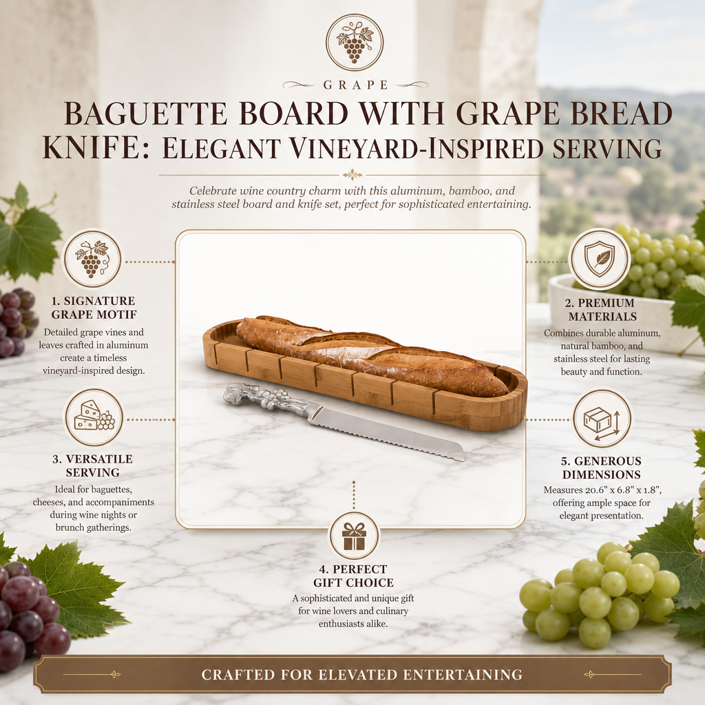 Baguette Board with Grape Bread Knife