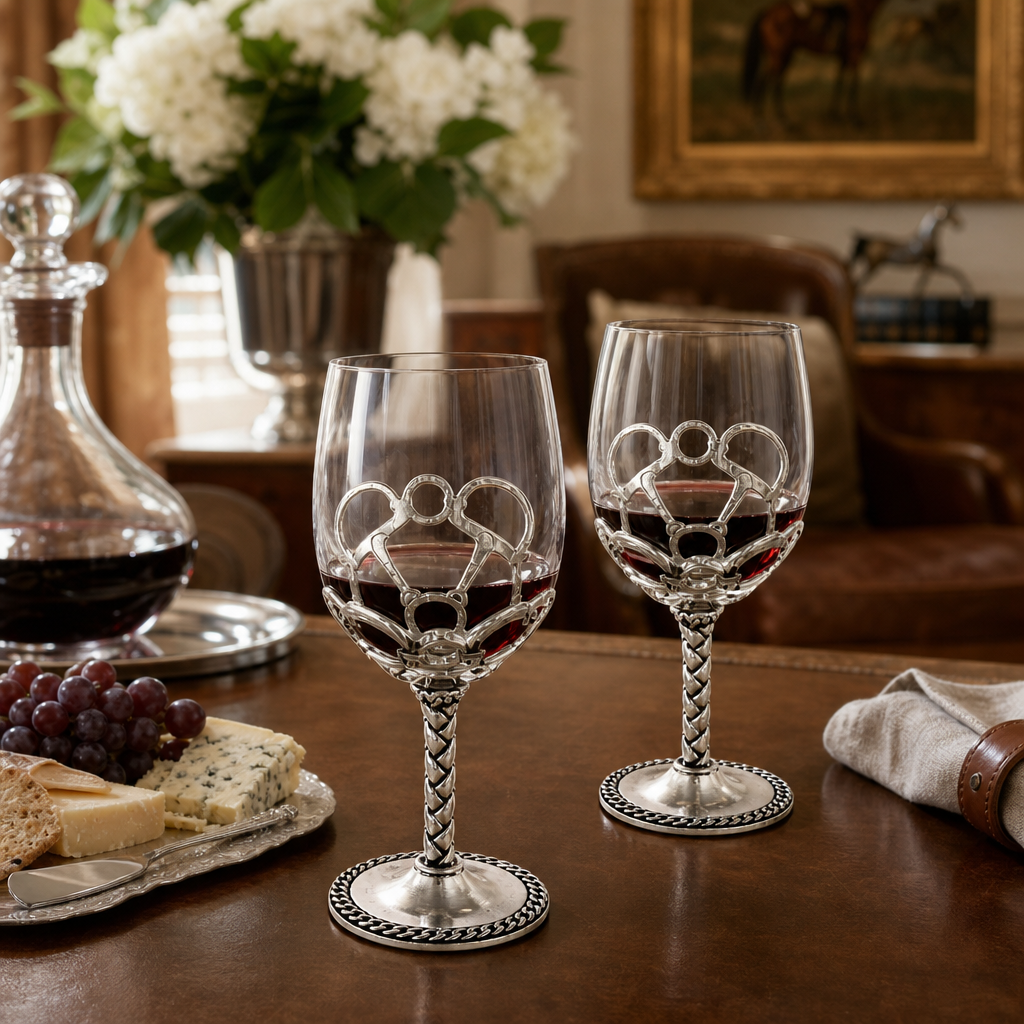 Equestrian Pair of Wine Glasses