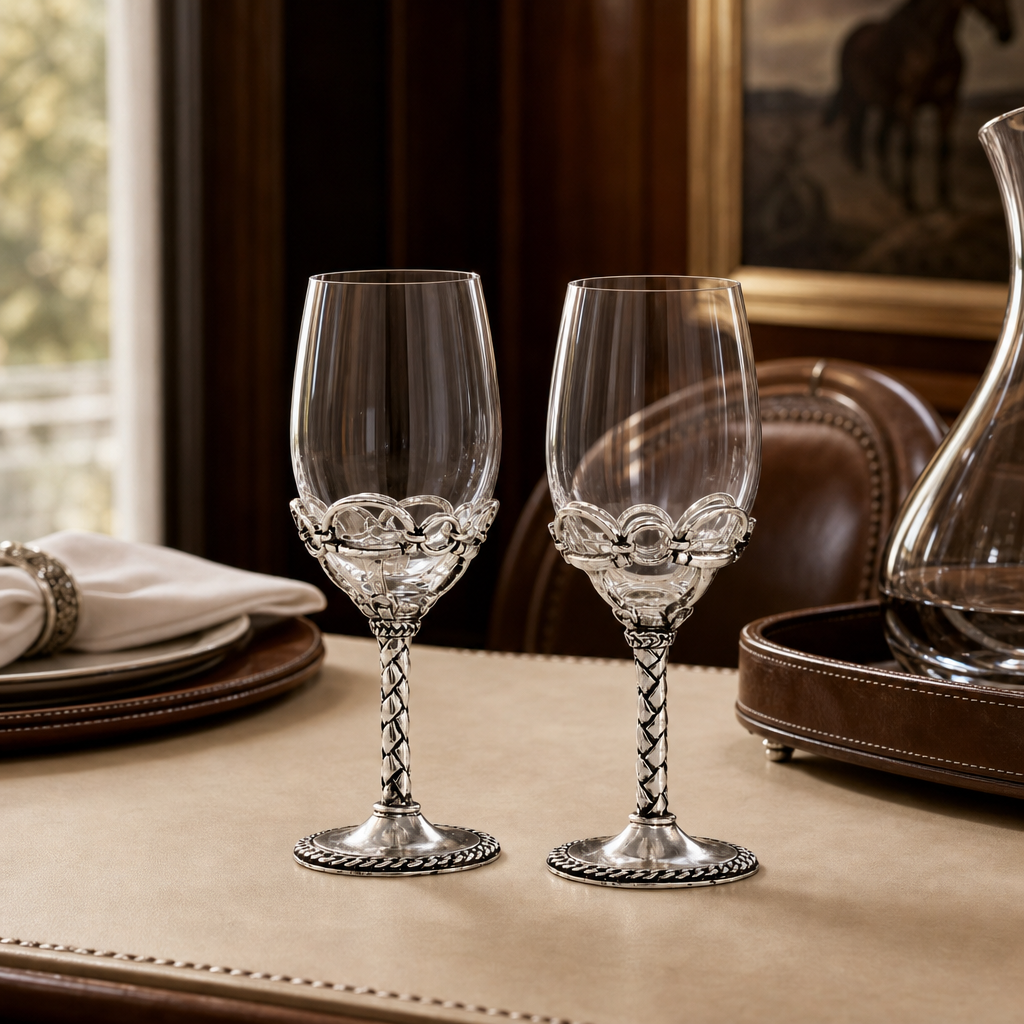 Equestrian Pair of Wine Glasses