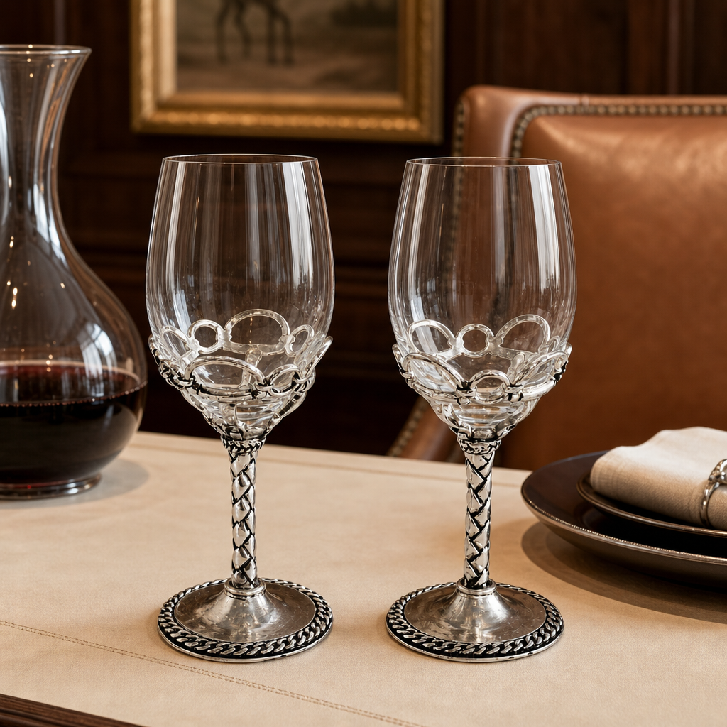 Equestrian Pair of Wine Glasses