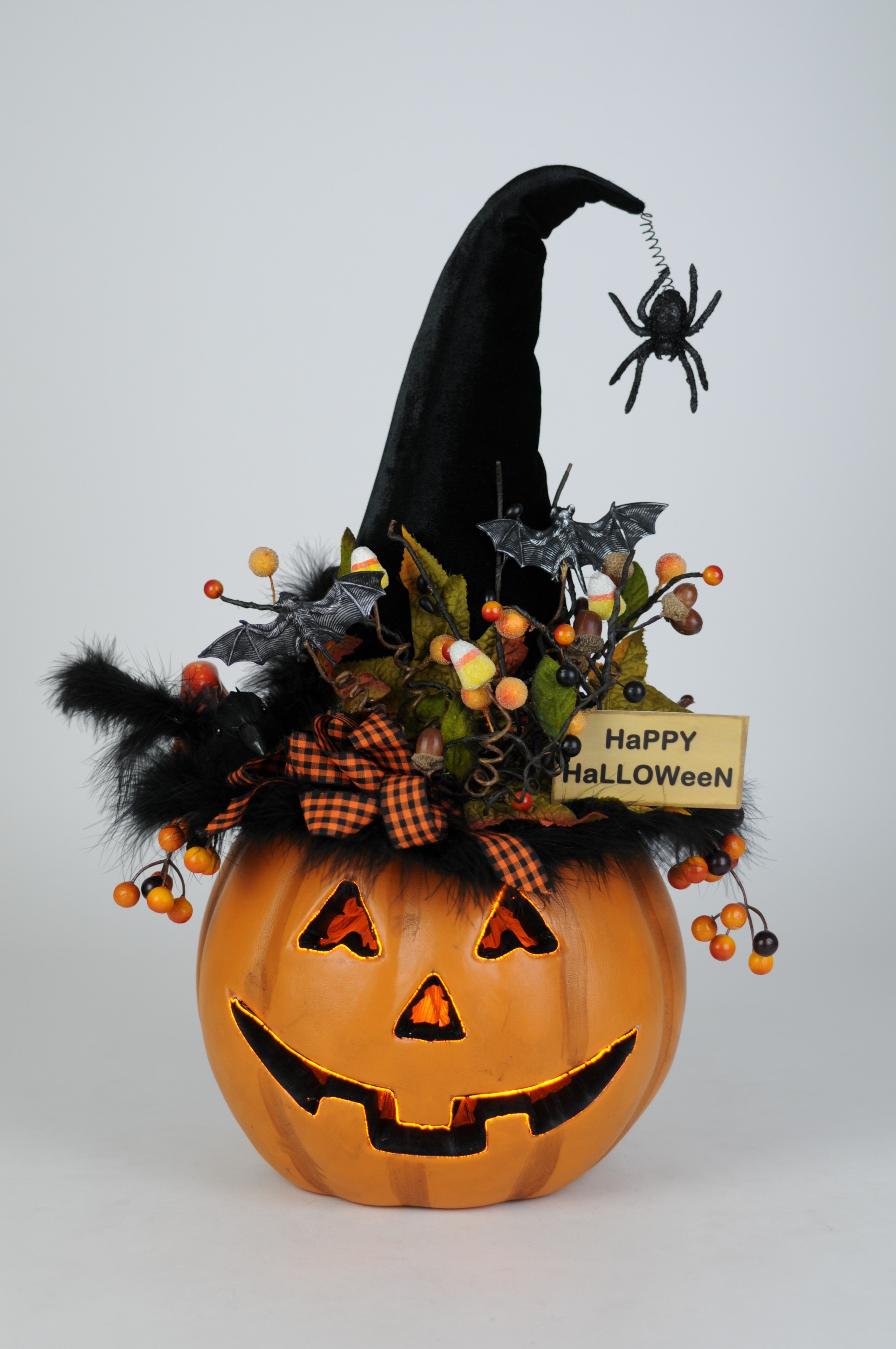 HA019 Lighted "Happy Halloween" Pumpkin W/D Hanger