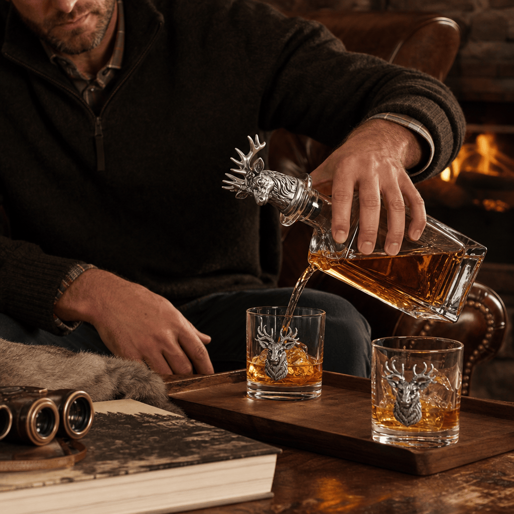 Elk / Deer Bust Decanter Set with Glasses