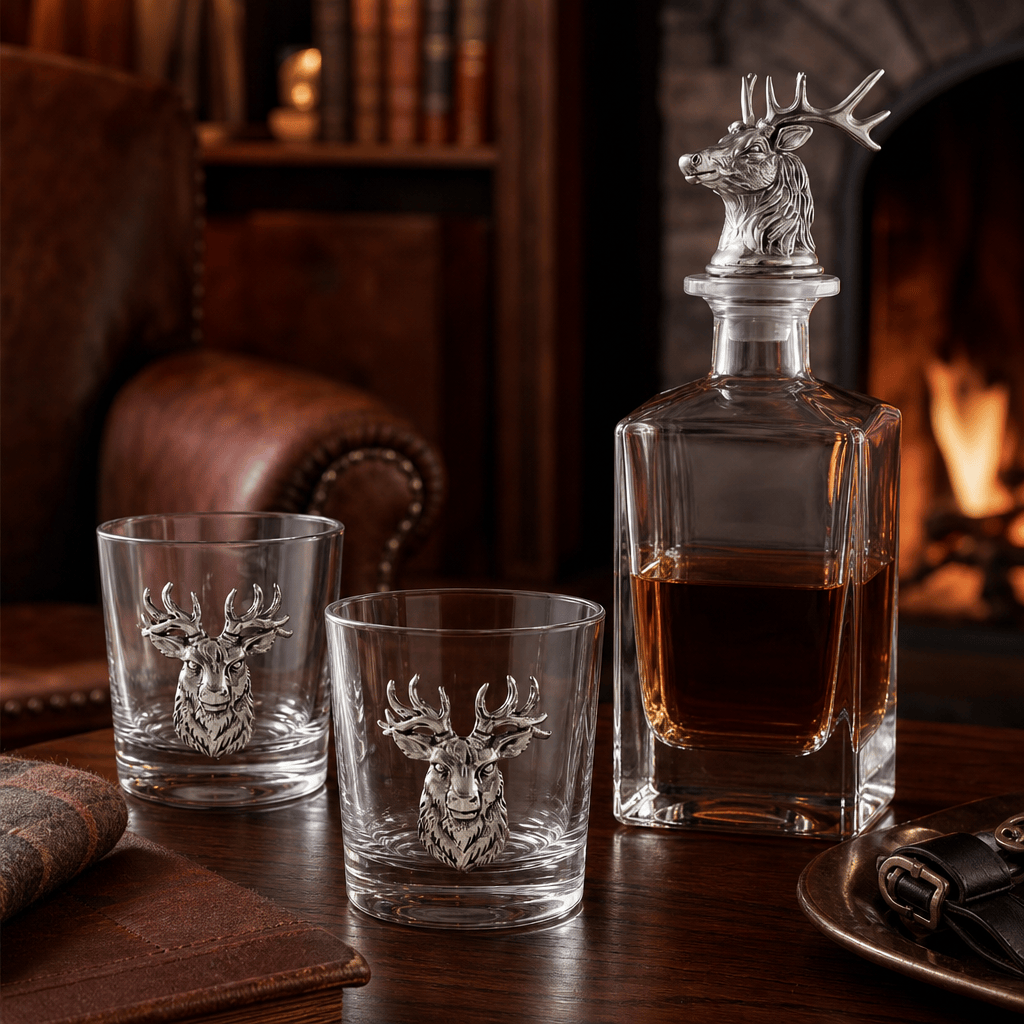 Elk / Deer Bust Decanter Set with Glasses