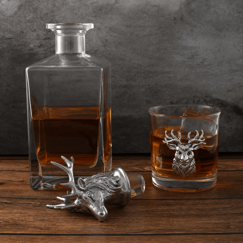 Elk / Deer Bust Decanter Set with Glasses