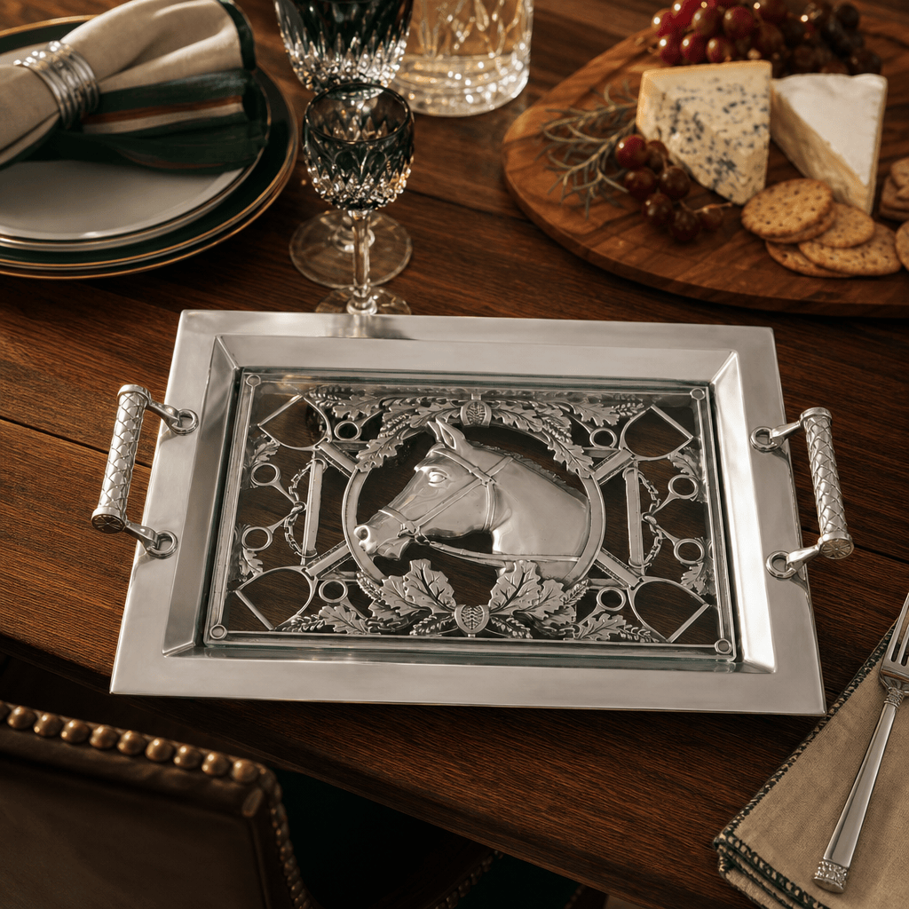 Equestrian Horse Glass Top Serving Tray