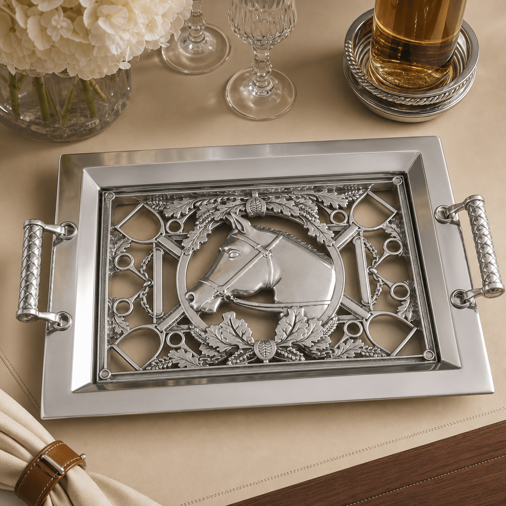 Equestrian Horse Glass Top Serving Tray