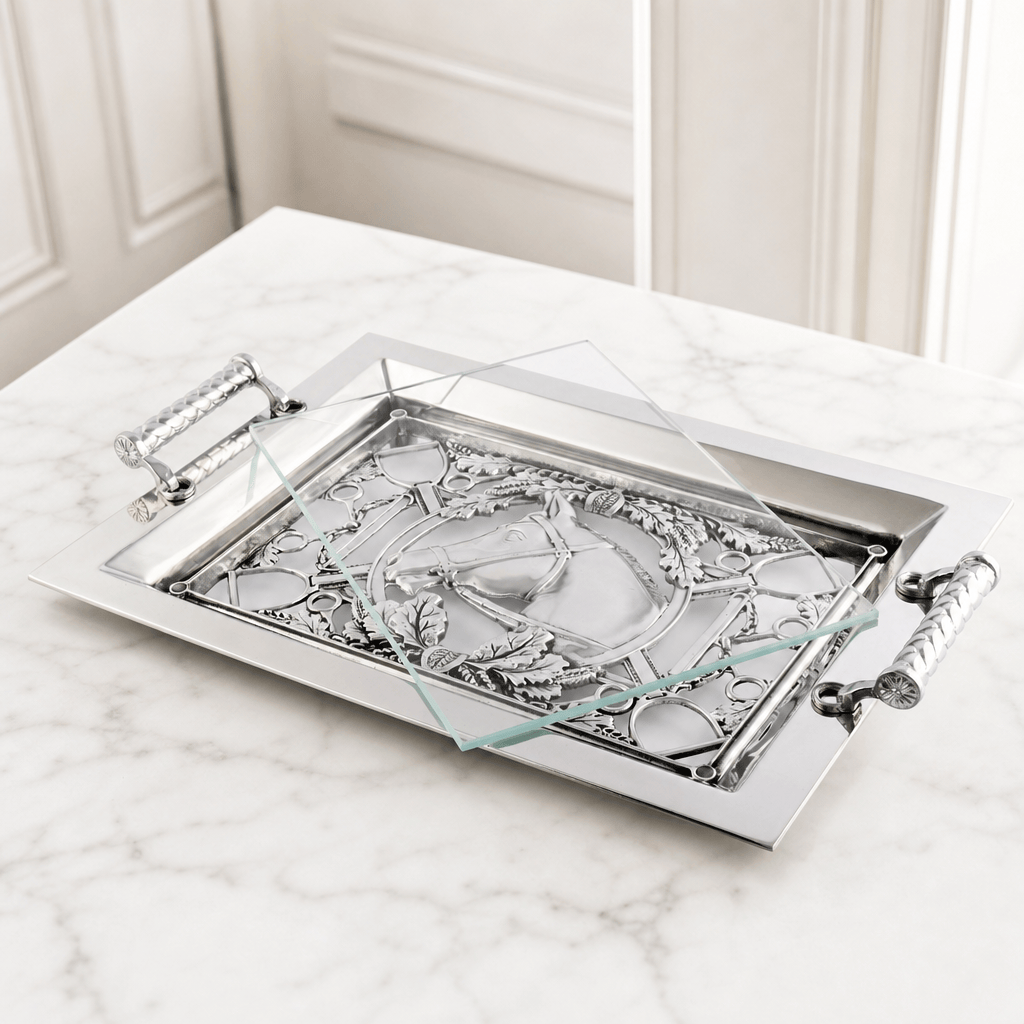Equestrian Horse Glass Top Serving Tray