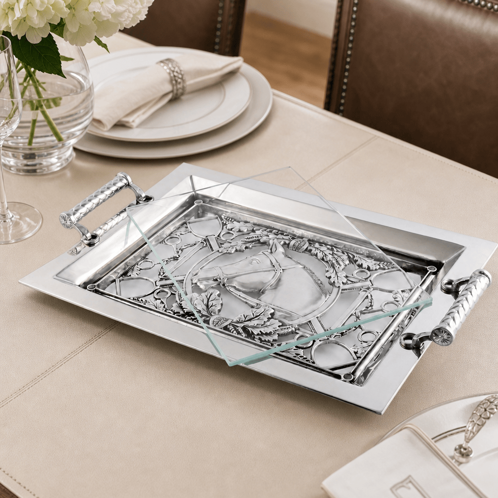 Equestrian Horse Glass Top Serving Tray