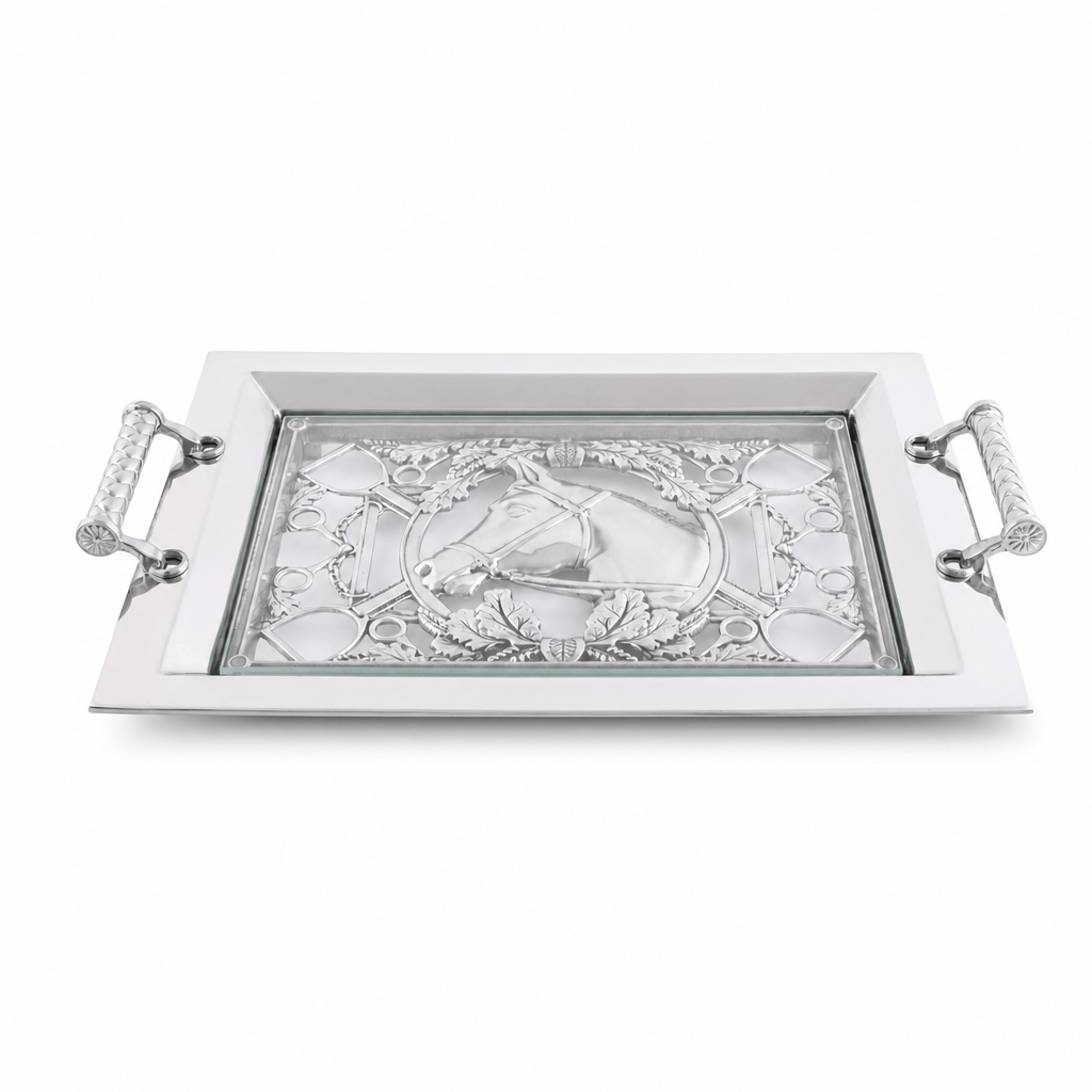 Equestrian Horse Glass Top Serving Tray
