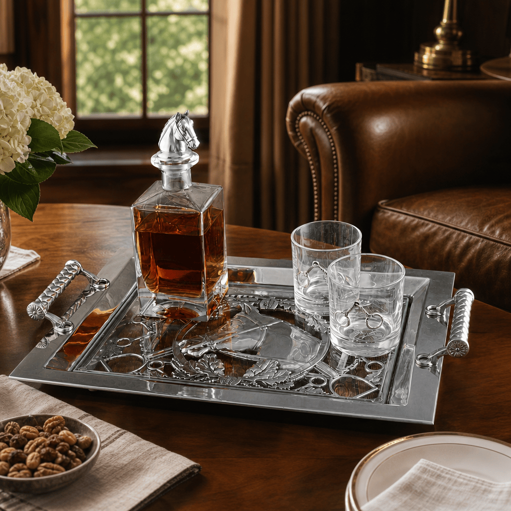 Equestrian Horse Glass Top Serving Tray