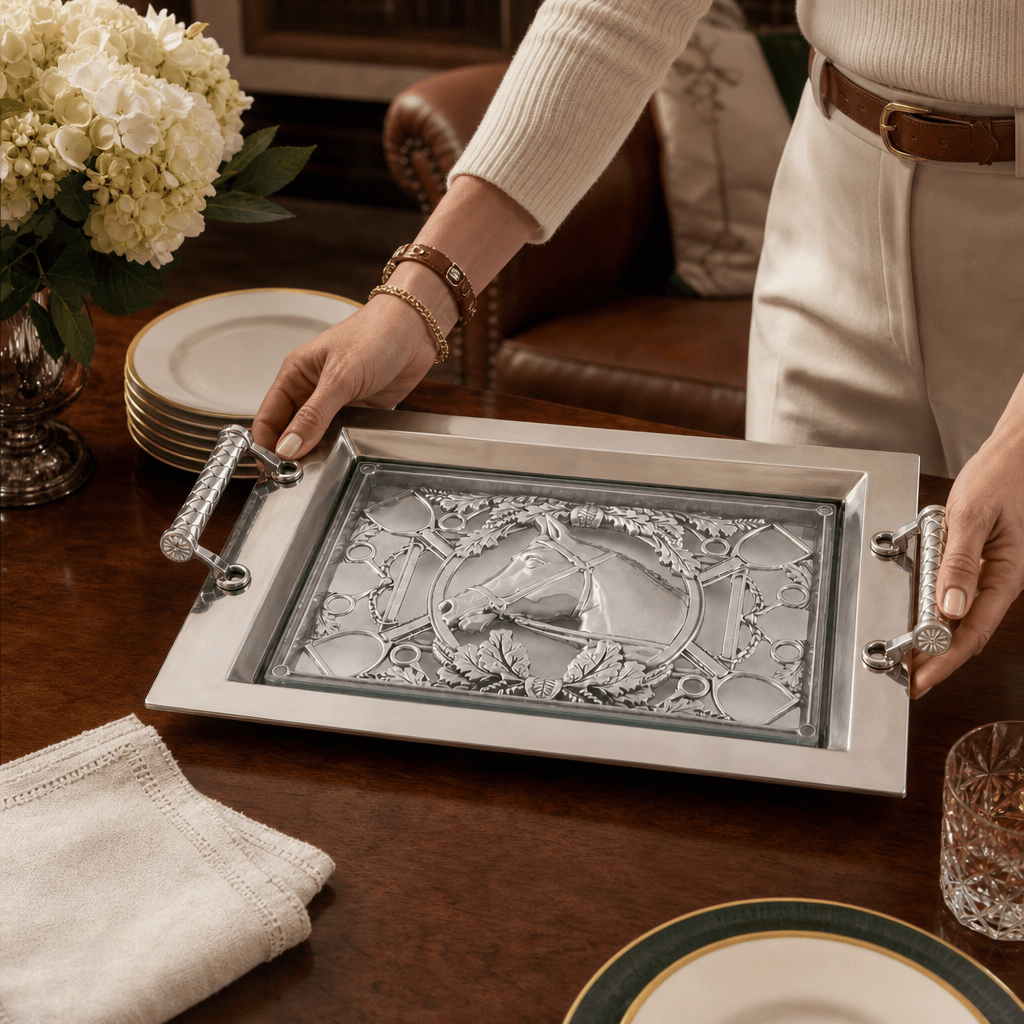 Equestrian Horse Glass Top Serving Tray