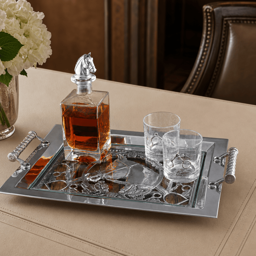 Equestrian Horse Glass Top Serving Tray