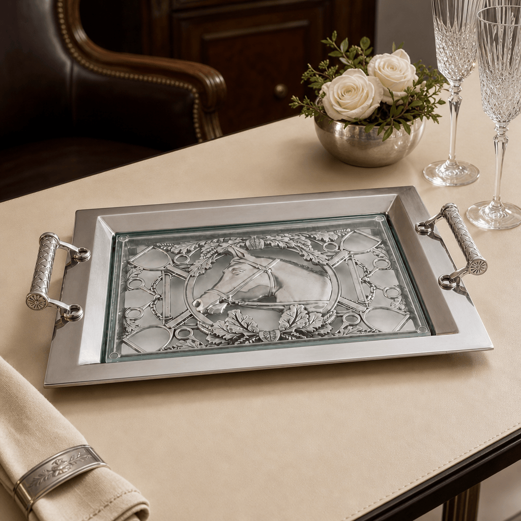 Equestrian Horse Glass Top Serving Tray