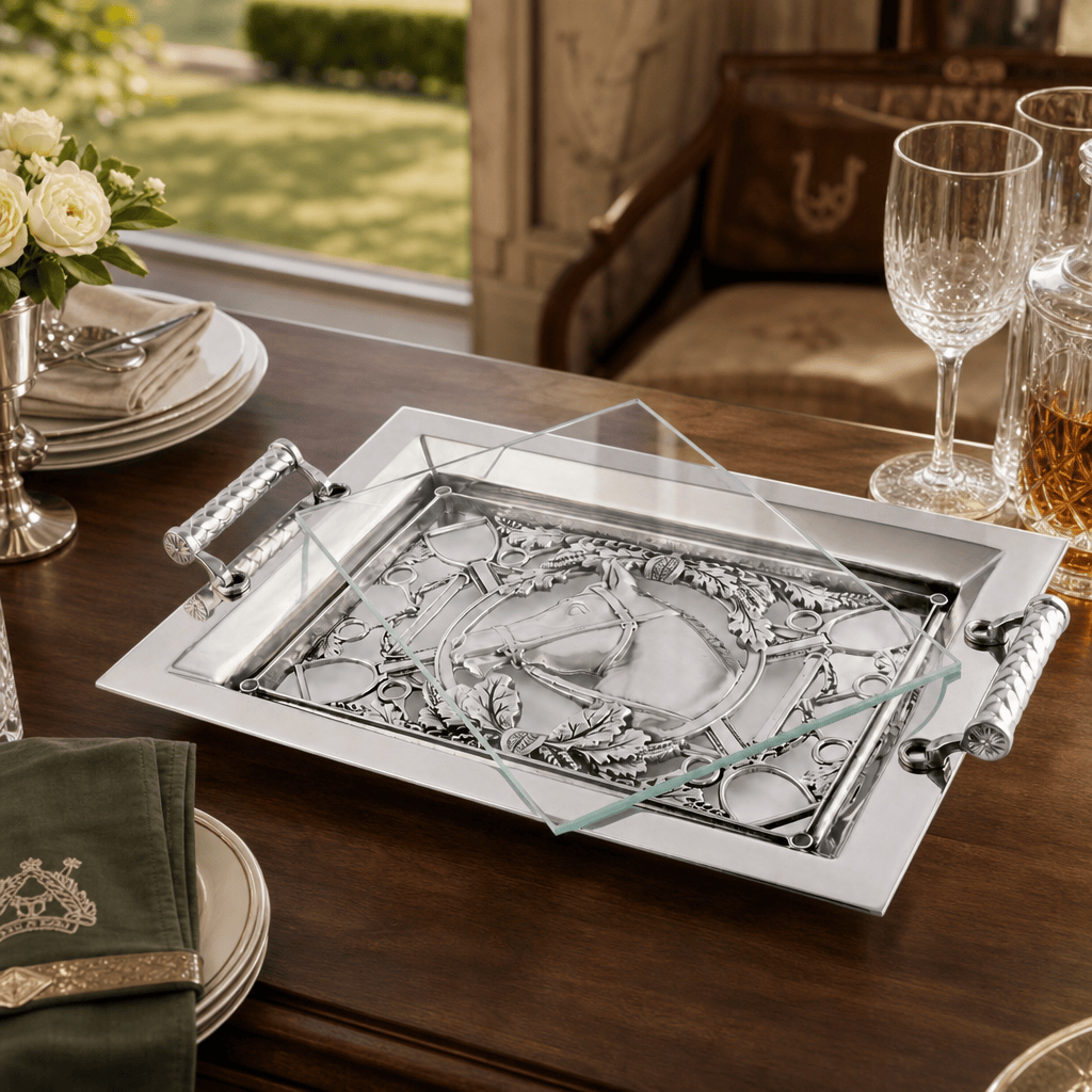 Equestrian Horse Glass Top Serving Tray