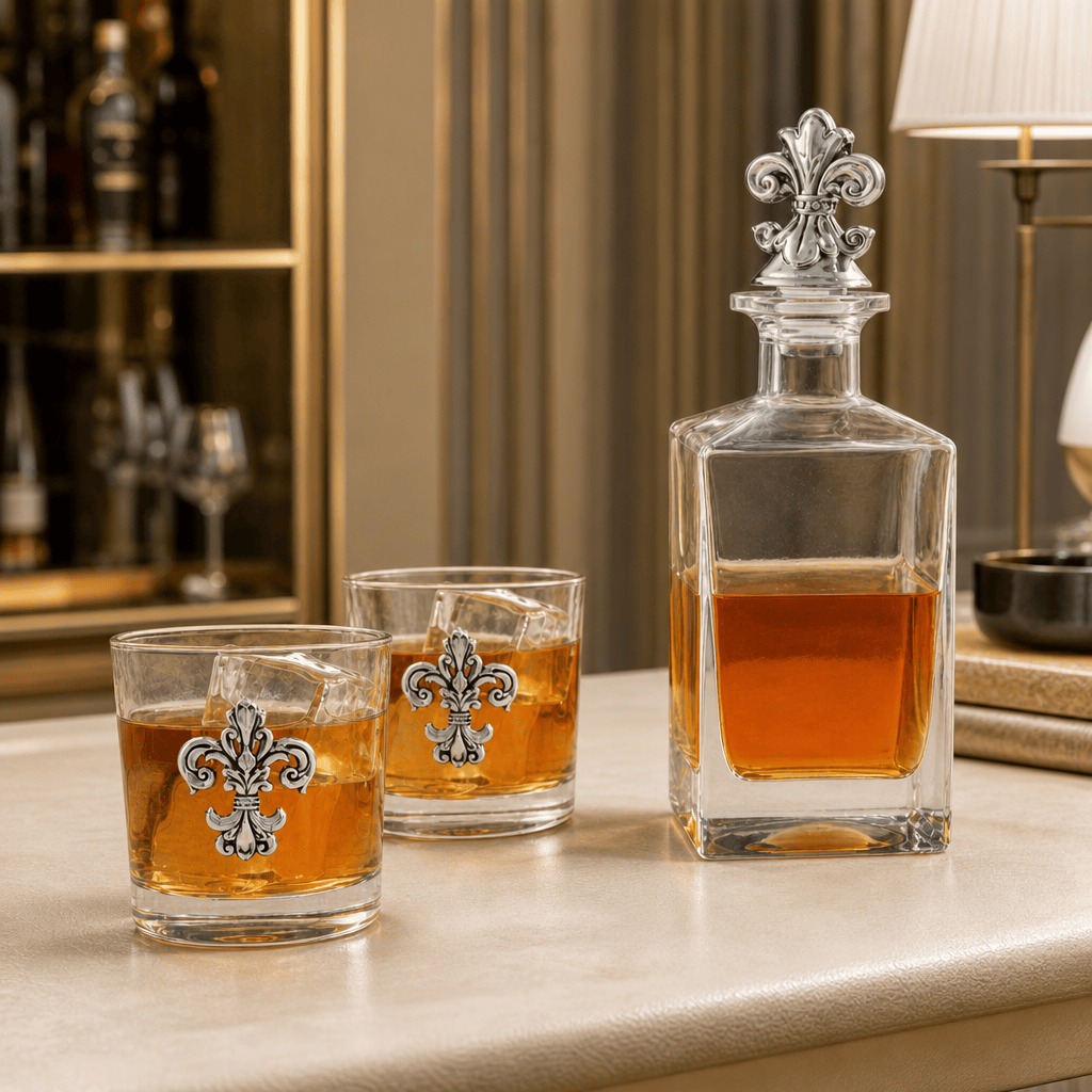 Fleur-de-lis Decanter Set with Glasses