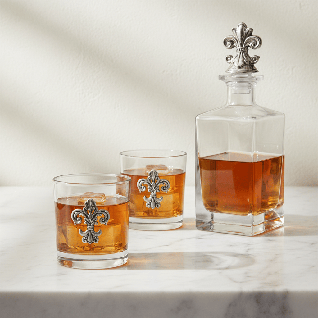 Fleur-de-lis Decanter Set with Glasses